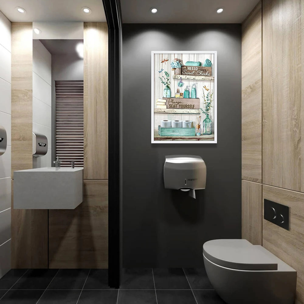 Bathroom Decor Canvas Art Poster Cartoon Sweet Cheek Toilet Wall Painting for Bedroom Living Room Shower Room Decor Aesthetic