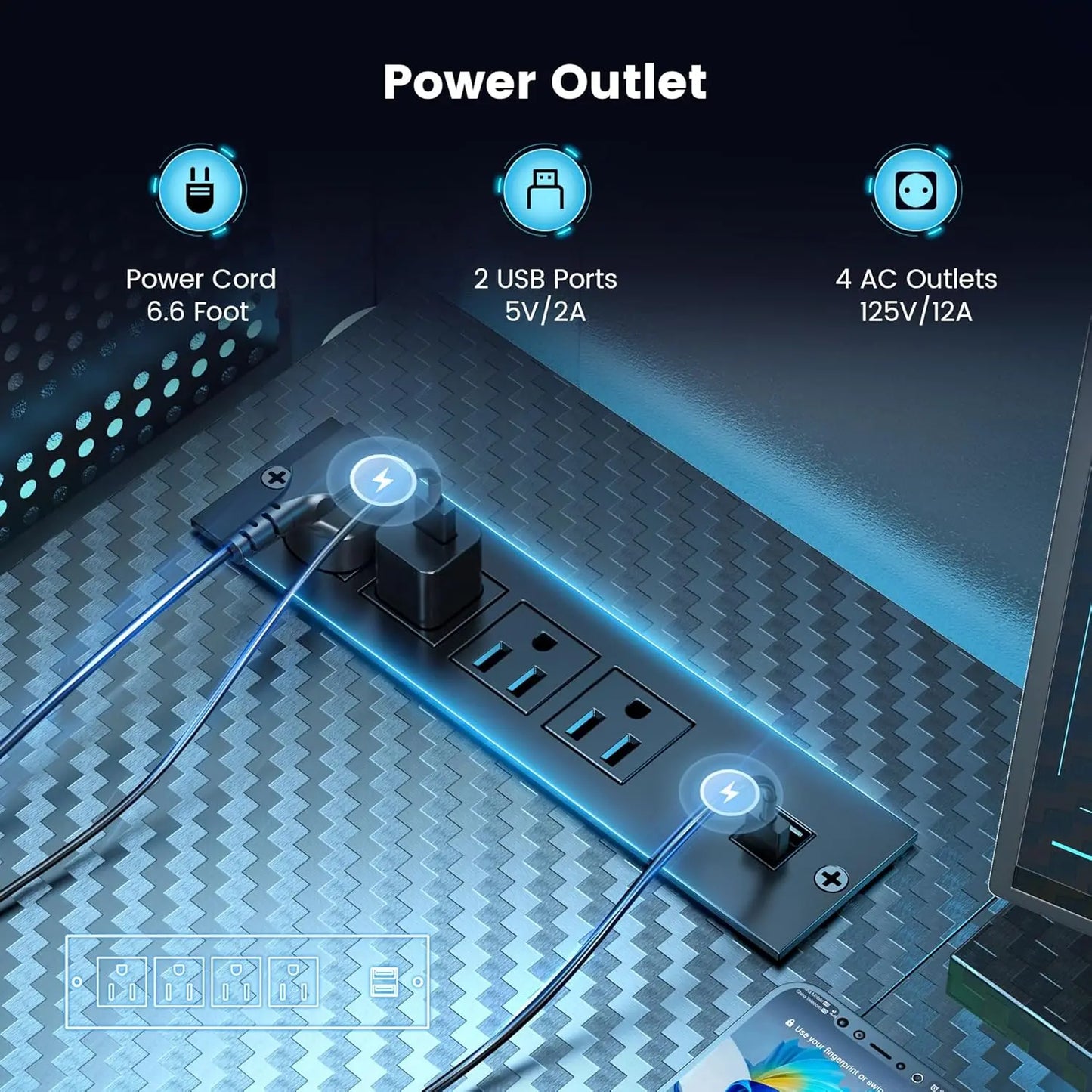 Gaming Desk, 47 inch L Shaped Gaming Desk, Computer Desk with LED Lights & Adjustable Stand