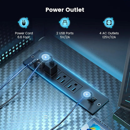 Gaming Desk, 47 inch L Shaped Gaming Desk, Computer Desk with LED Lights & Adjustable Stand