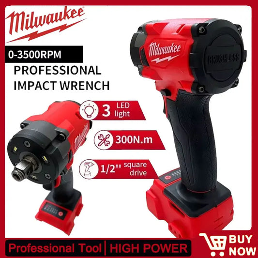 Milwaukee Brushless Cordless 1/2 Electric Wrench Car Truck Repair Screwdriver Impact Drill Rechargable For 18V Battery Tools
