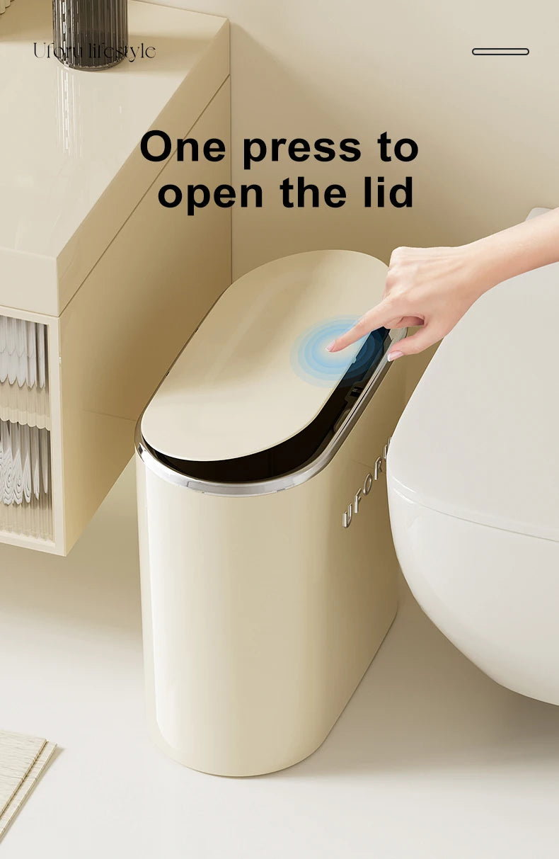 UFORU Garbage can household advanced sense sealed with lid large oval pressing pop lid toilet sewn garbage can