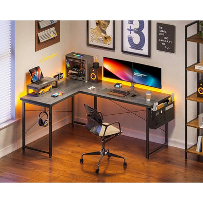 "L-Shaped Computer Desk with Storage, 57.5 Inch Reversible Gaming Desk, Corner Home Office Desk with Monitor Stand, Space-Saving