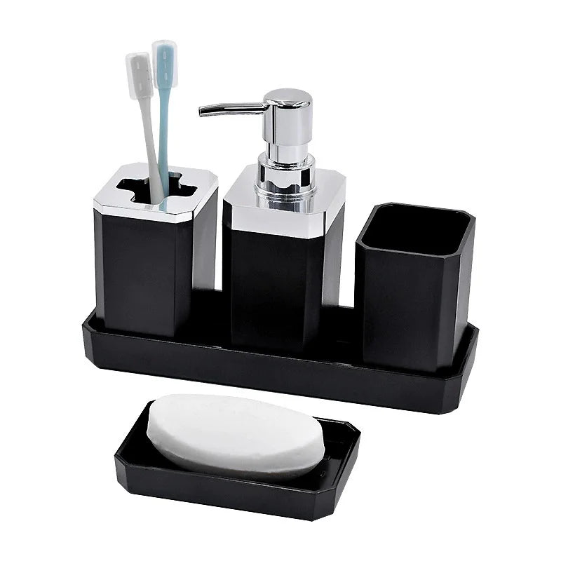 Bathroom Accessories Set Vanity Counter Soap Dispenser Toothbrush Cotton Swab Holder and Tray Set Bathroom Decor Apothecary Jars
