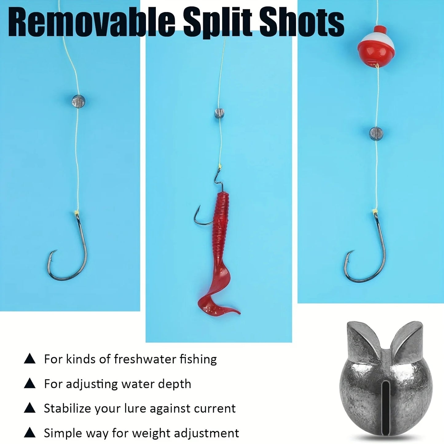 60/120pcs Fishing Weights Kit,Premium Split Shot Sinkers with 5 Versatile Sizes, Round Removable Design, Perfect for Freshwater