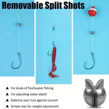60/120pcs Fishing Weights Kit,Premium Split Shot Sinkers with 5 Versatile Sizes, Round Removable Design, Perfect for Freshwater