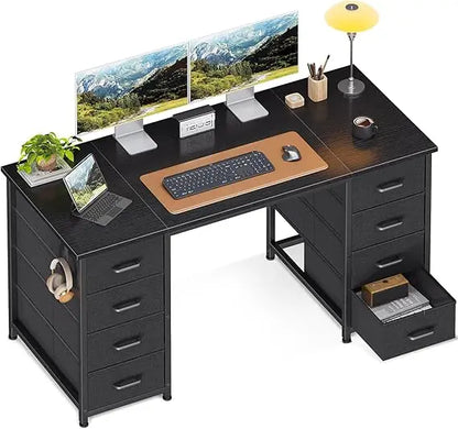 48 Inch White Computer Desk with 8 Fabric Drawers, Modern Office Desk with Large Storage for Home Office, Study, Gaming, White