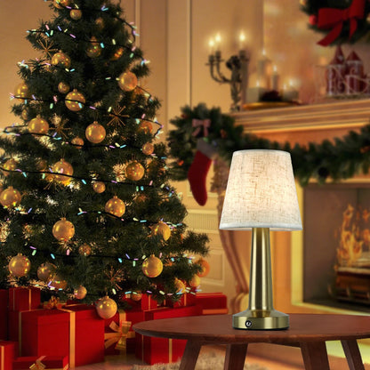 LED Table Lamp with Cloth Shade, Touch Sensor Bedside Lamp Rechargeable Reading Lights For Bedroom Restaurant Bar Decor Lighting