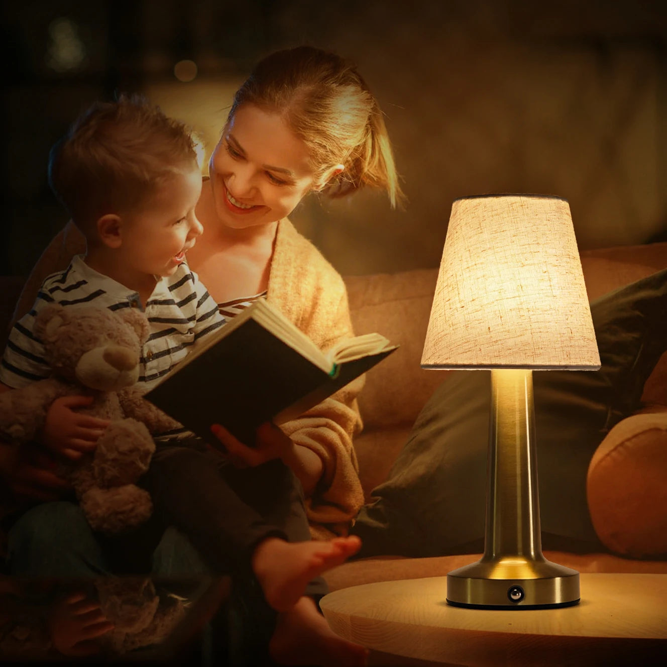 LED Table Lamp with Cloth Shade, Touch Sensor Bedside Lamp Rechargeable Reading Lights For Bedroom Restaurant Bar Decor Lighting