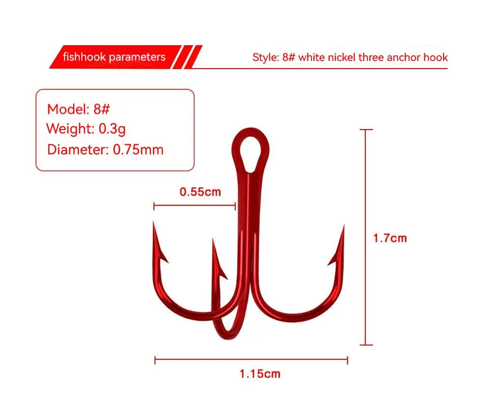 50Pcs Fishing Treble Hooks Kit High Carbon Steel Hooks Strong Sharp Round Bend for Lures Baits Saltwater Freshwater Fishing