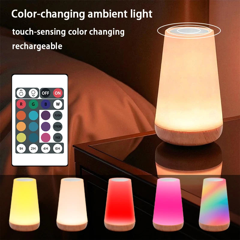 Table Lamp Bedside Light For Bedroom  Color Modes Remote Control Touch Dimmable USB Rechargeable Portable Night Lamp