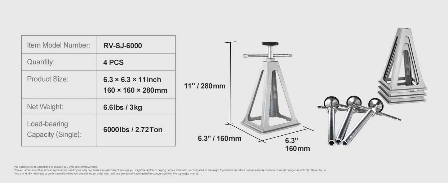 SucceBuy 4 Pack RV Stabilizer Jack 6000 Lbs Aluminum RV Leveling Jack Stack Jacks for RV Travel Trailer Camper Single Screw Jack