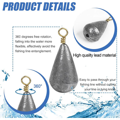 10Pcs Fishing Weights Sinkers Drop Shot Weights with Brass Swivels Casting Bell Weights for Bass Catfish Wacky Fishing Tackle