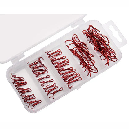 50Pcs Fishing Treble Hooks Kit High Carbon Steel Hooks Strong Sharp Round Bend for Lures Baits Saltwater Freshwater Fishing