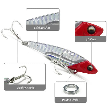 1Pc Metal Vib Lure Weights 7g/14g/18g Long Shot Slots With BKK Reinforcing Hook Jig Artificial Bass Bait Deep Sea Fishing