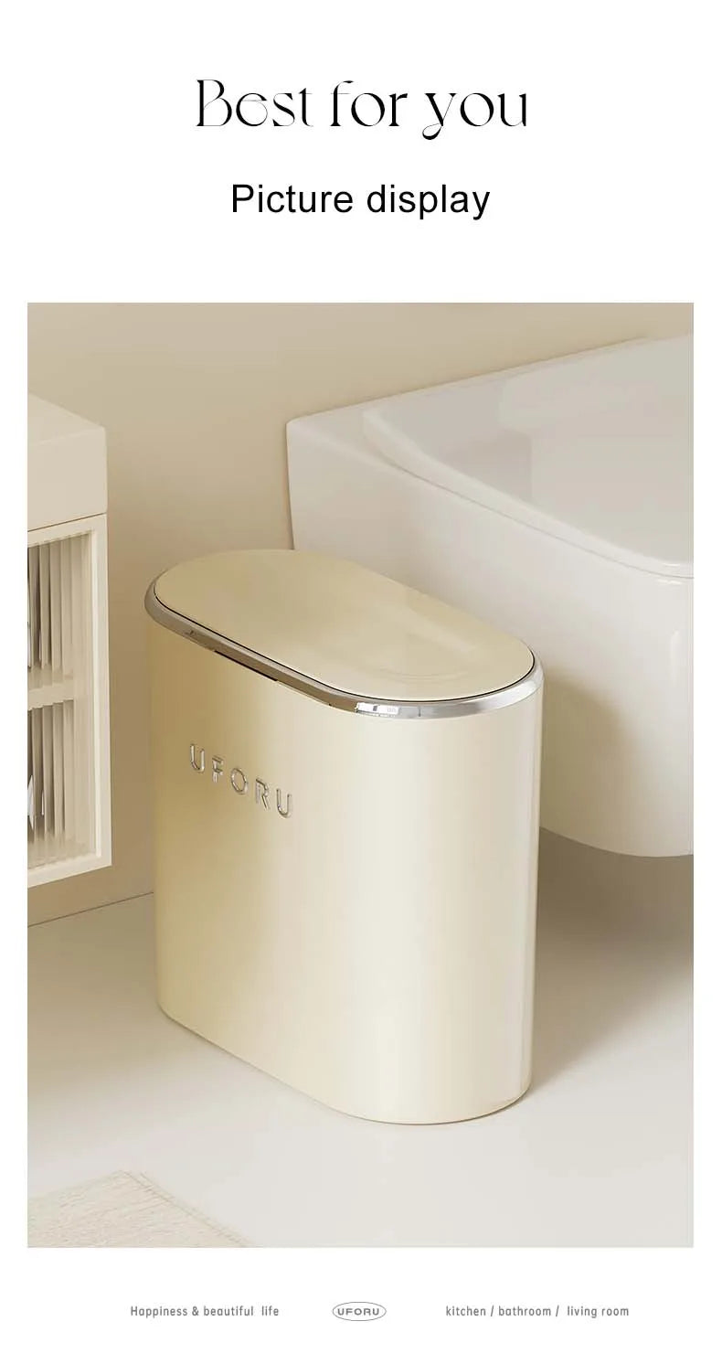 UFORU Garbage can household advanced sense sealed with lid large oval pressing pop lid toilet sewn garbage can