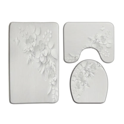 Elegant Bouquet of Fantastic White Flowers 3D Style Shower Curtain Bathroom Curtain with Bath Rug Carpet Set Floral Home Decor