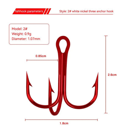 50Pcs Fishing Treble Hooks Kit High Carbon Steel Hooks Strong Sharp Round Bend for Lures Baits Saltwater Freshwater Fishing