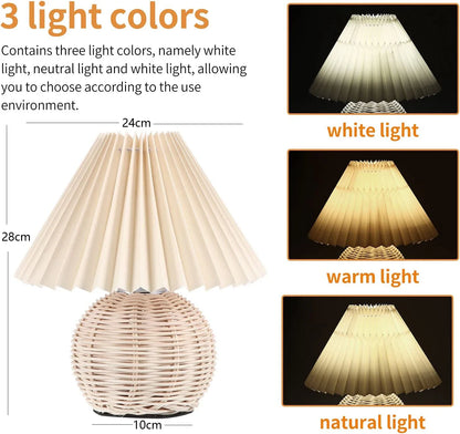 INS Led Pleated Table Lamp Rattan Base Desktop Light Usb PLug Dimmable Timmer For Room Bedside Bedroom Table Decor Night Lights