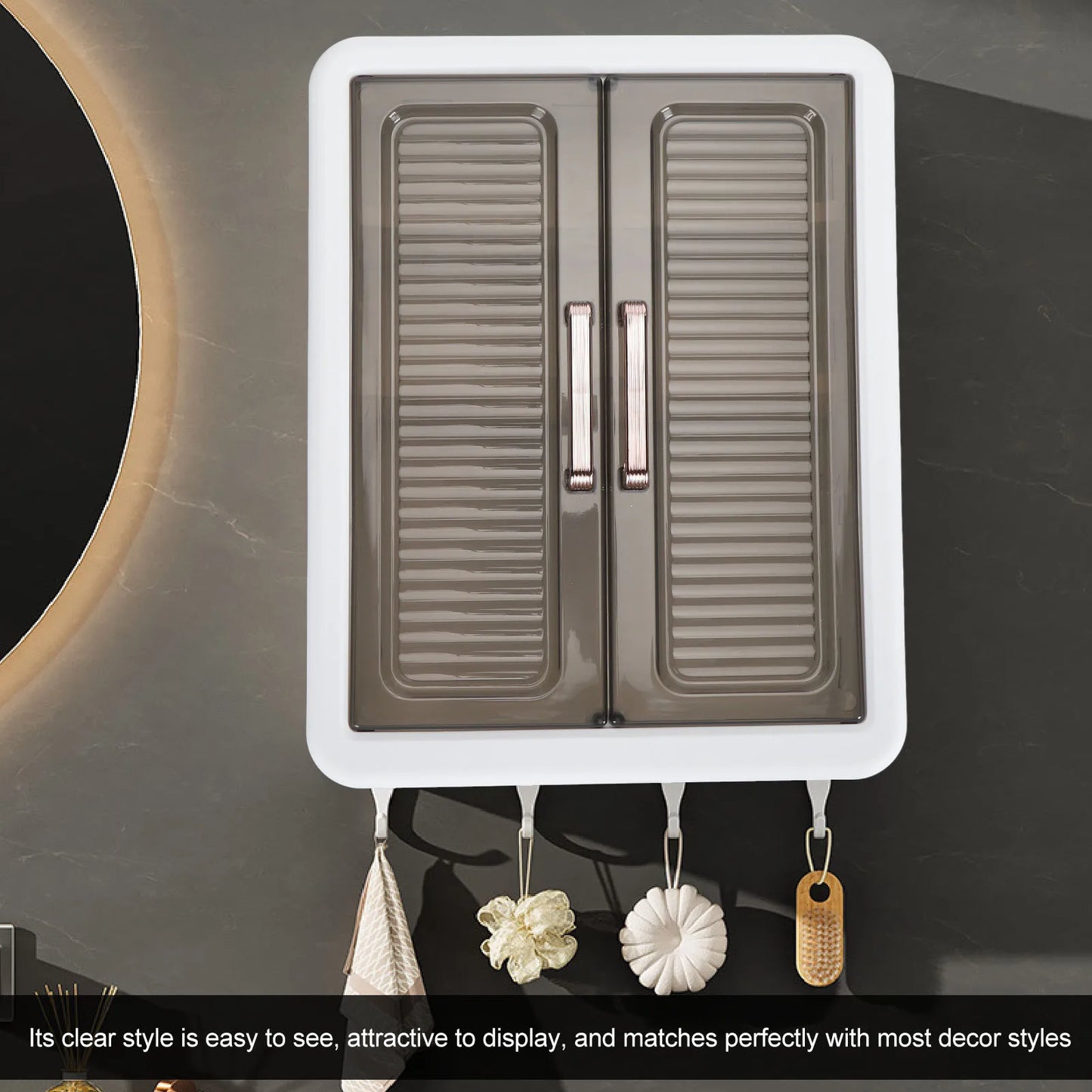 Bathroom Cabinet Wall Mounted Multifunctional Makeup Perfume Cosmetic Organizer Display Cabinet Skincare Storage Rack with Hooks