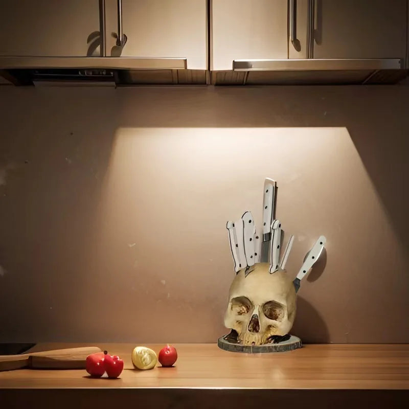 Kitchen Knives Holder Skull Skeleton Knives Stand Scary Party Storage Rack Decor Horror Head Organizers Rack Kitchen Accessories