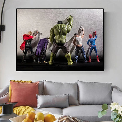 Bathroom Wall Art Decor Funny Superhero Hulk And Deadpool In The Toilet Poster Avenger Retro Canvas Painting Home Decor