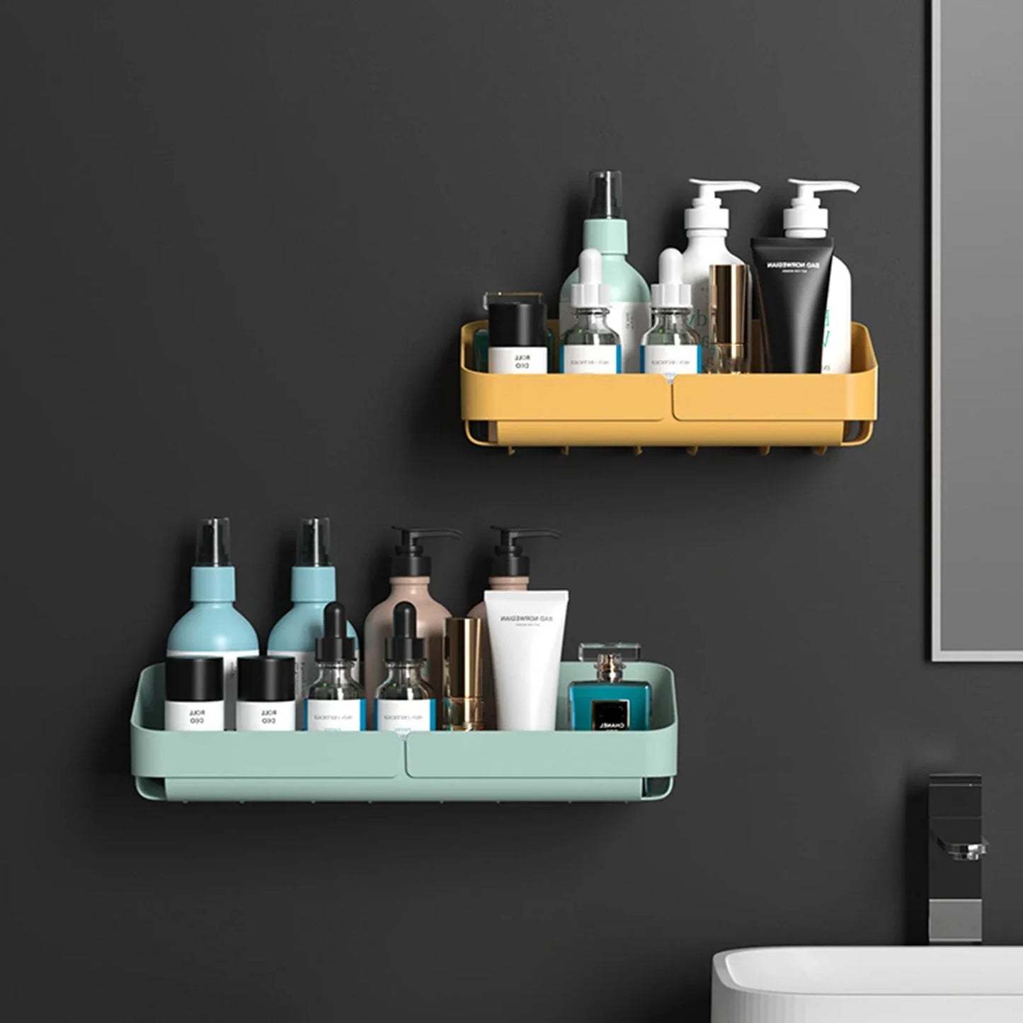 Bathroom  Kitchen Convenience Rack Shelf Makeup Storage Organizer Shower Shelf Cosmetics Shampoo Rack  Wall Spice No Drilling