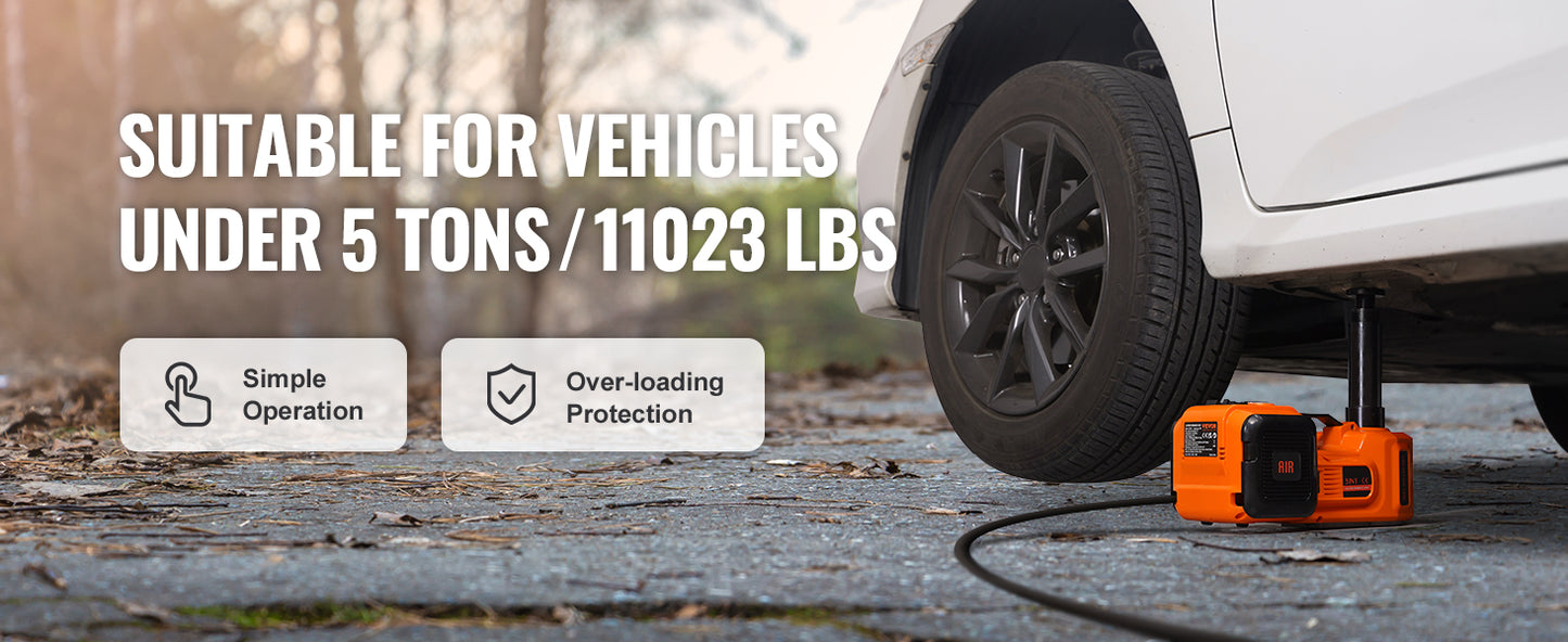 SucceBuy 5T Electric Car Jack Hydraulic Car Jack with Built-in Inflatable Pump LED Light Car Jack for SUV MPV Truck Change Tire